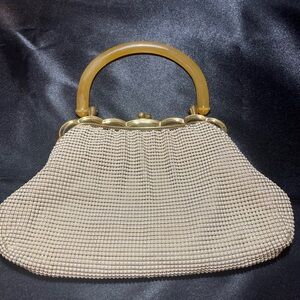 Whiting & Davis Beige Clutch with Gold Handle